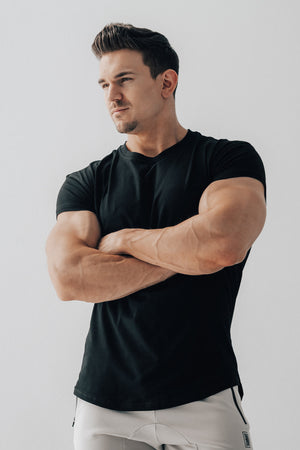Scoop Shoulder Hem Tee Black