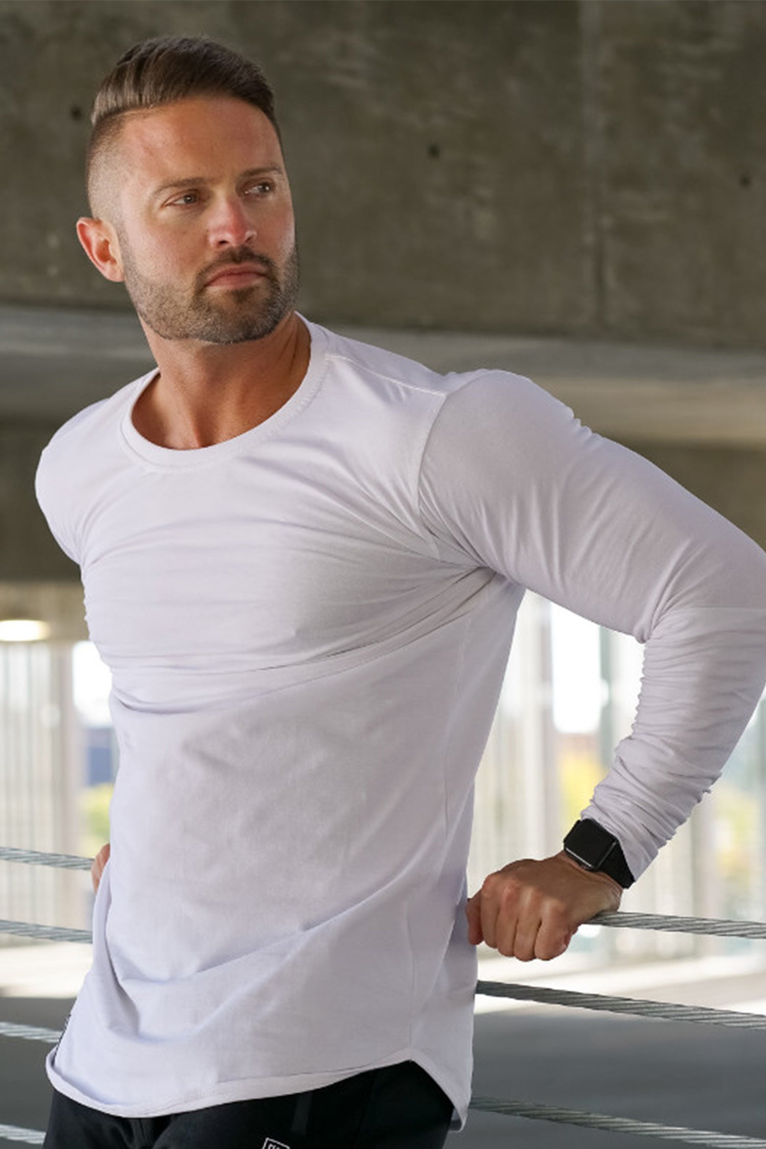 Curved Hem Long Sleeve White