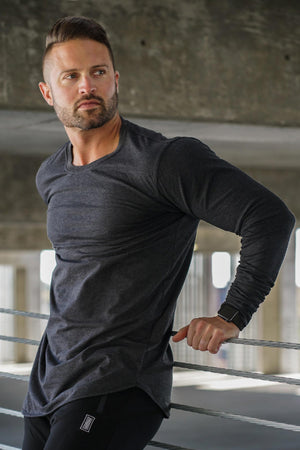 Curved Hem Long Sleeve Charcoal