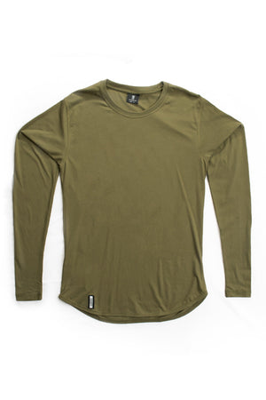 Curved Hem Long Sleeve Khaki Green