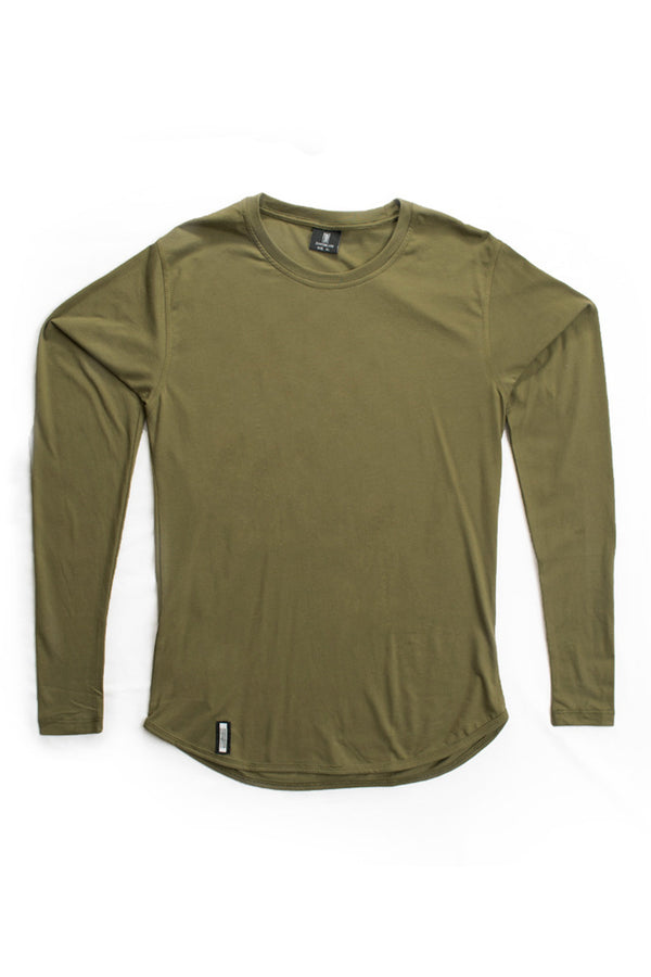 Curved Hem Long Sleeve Khaki Green