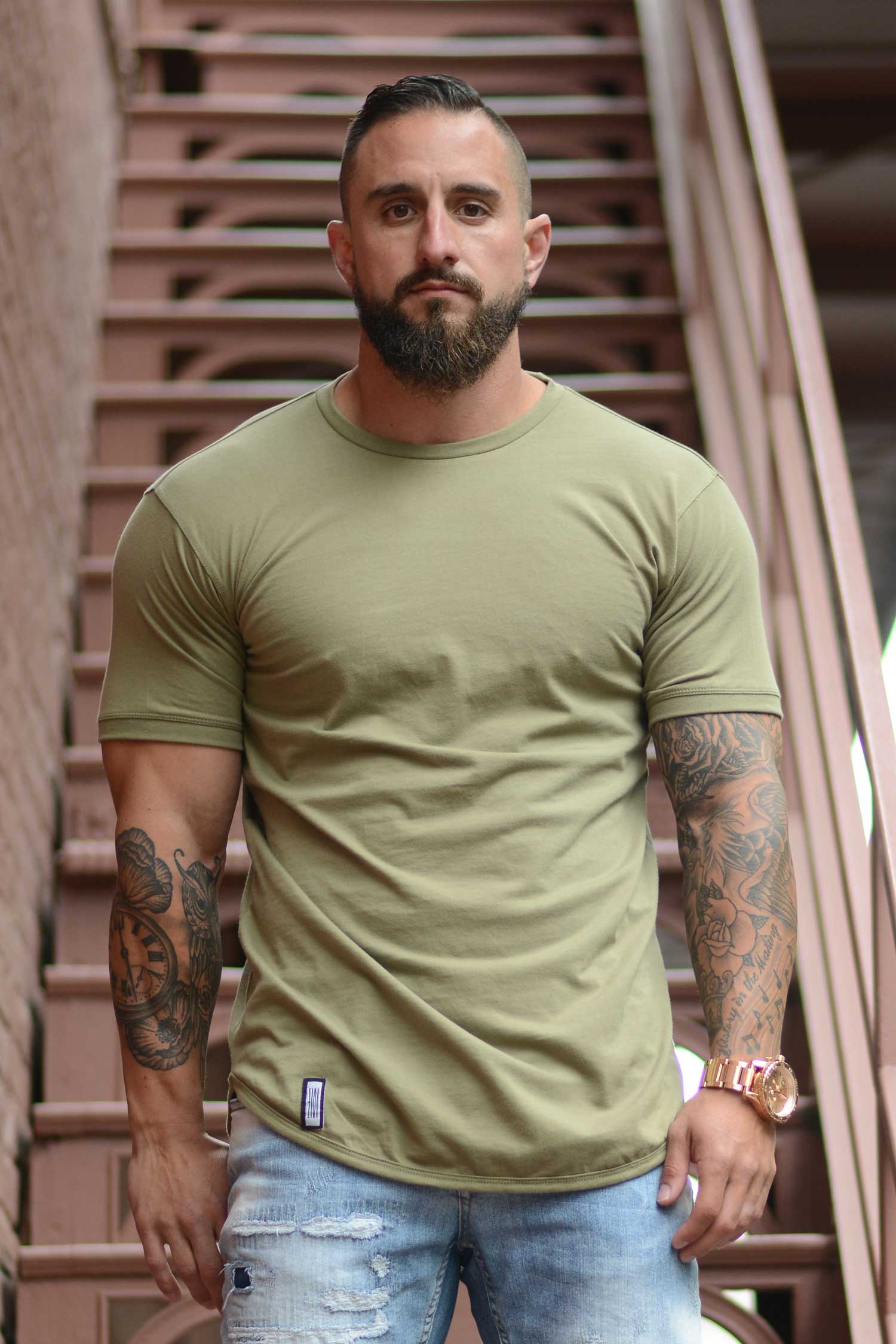 Curved Hem Tee Khaki Green