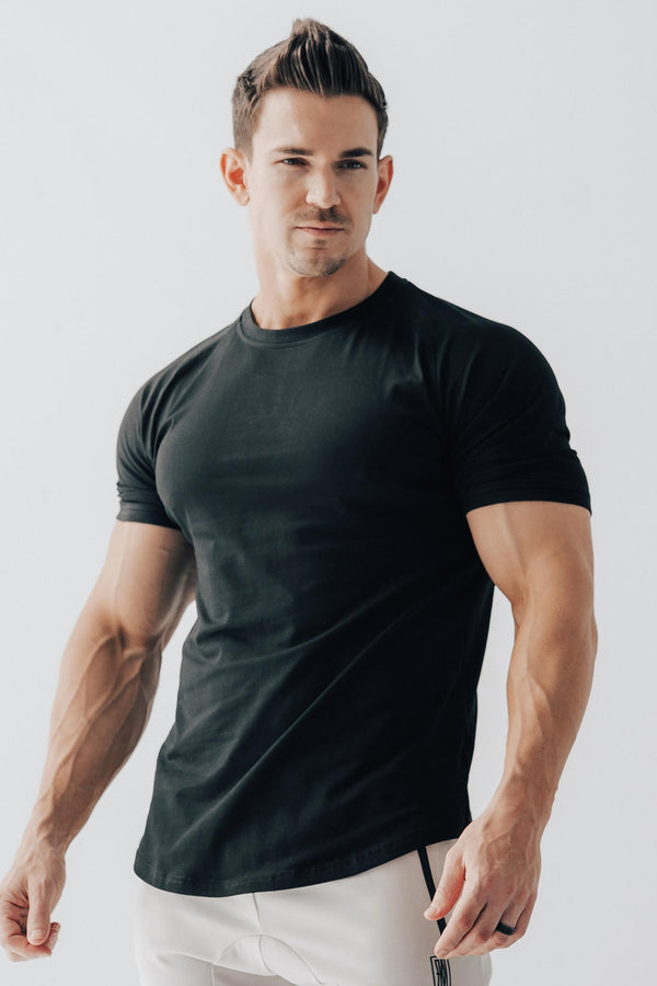 Curved Scoop Hem Tee Black