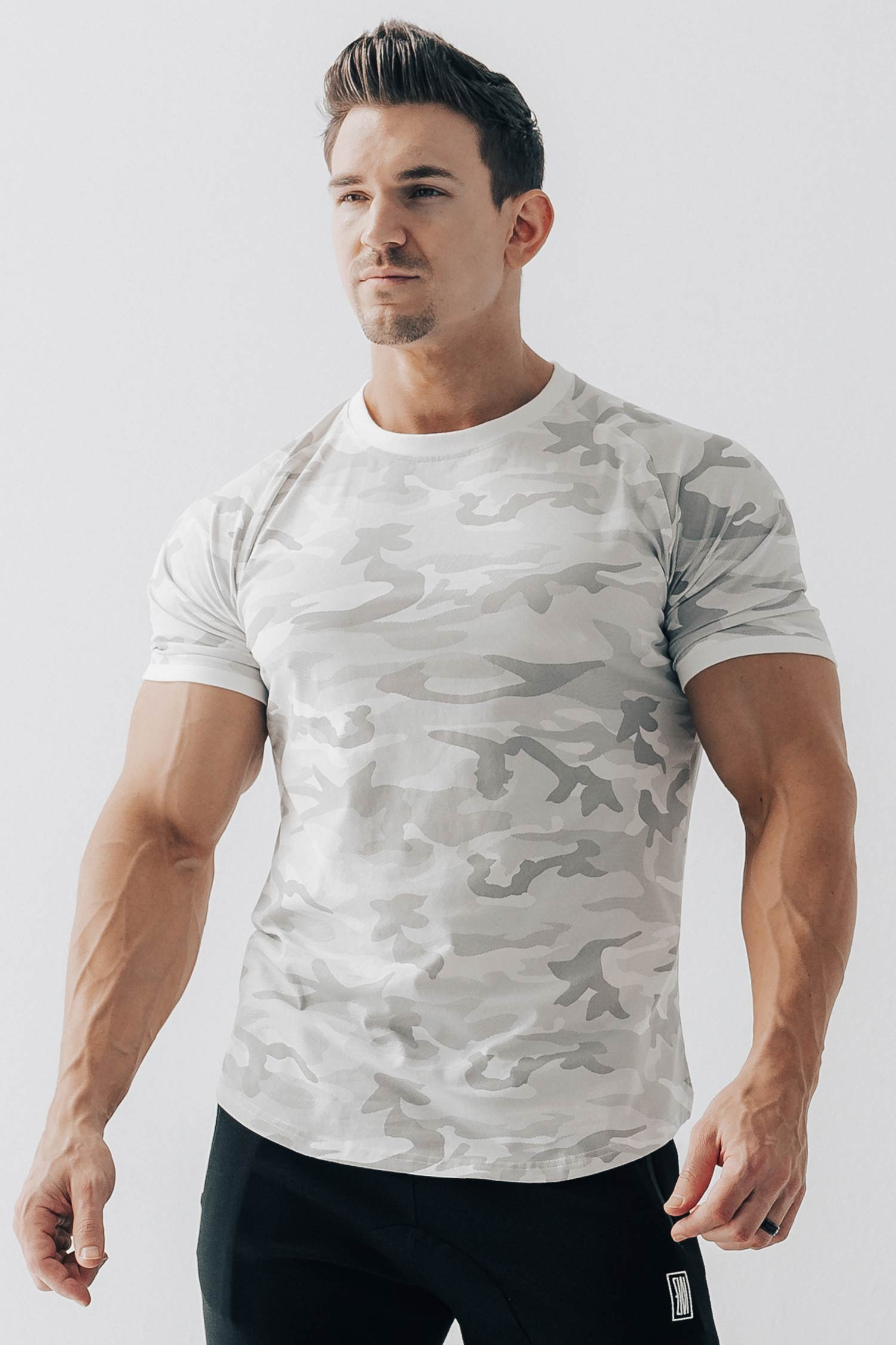 Curved Scoop Hem Tee White Camo