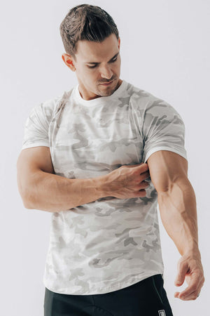 Curved Scoop Hem Tee White Camo