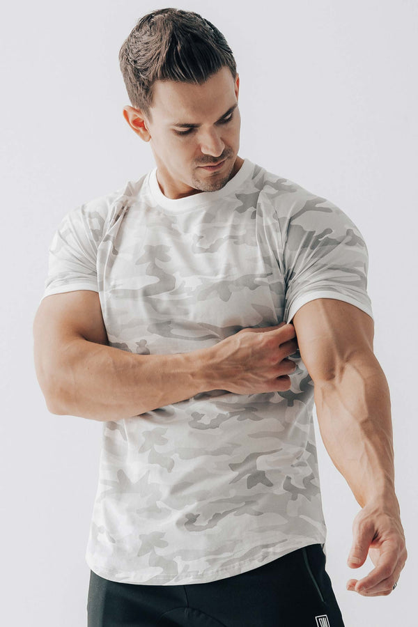 Curved Scoop Hem Tee White Camo