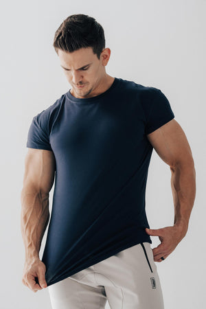 Scoop Shoulder Hem Tee Navy