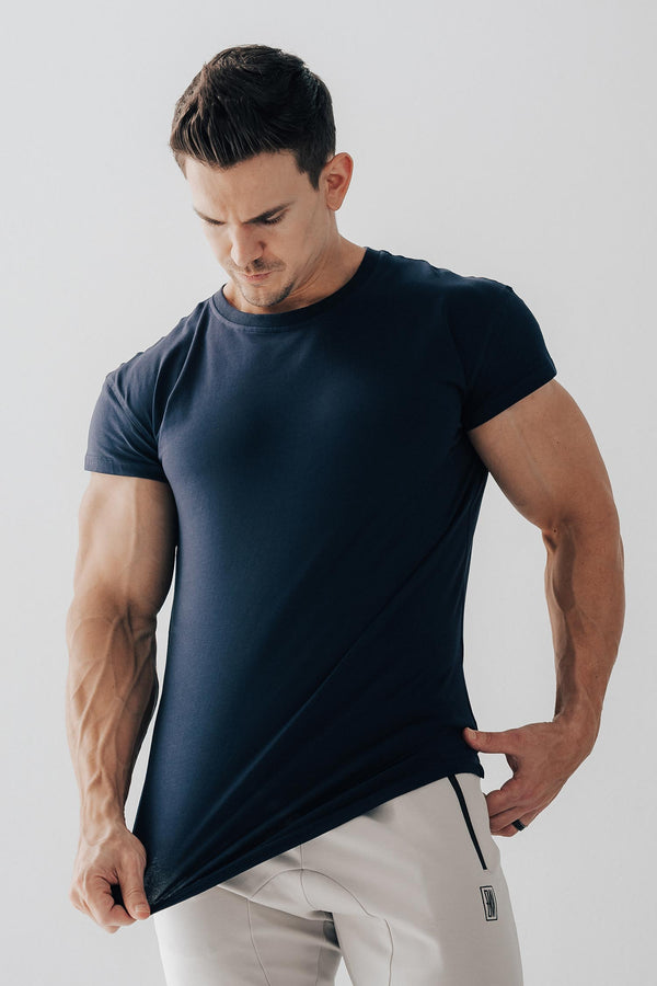 Scoop Shoulder Hem Tee Navy