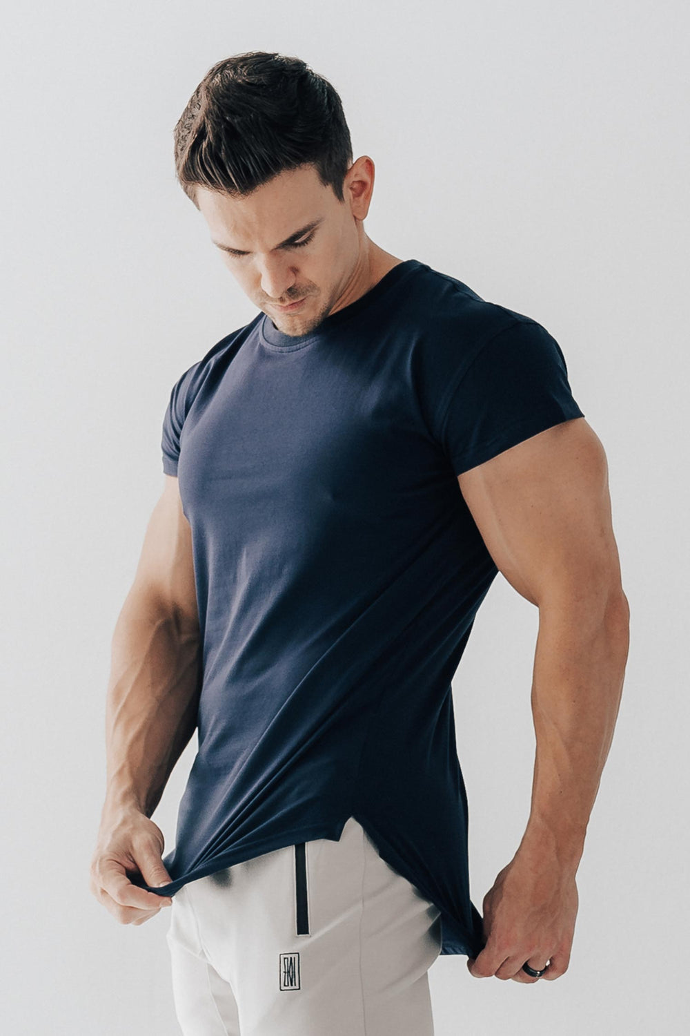 Scoop Shoulder Hem Tee Navy