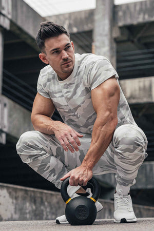 Scoop Shoulder Hem Tee White Camo