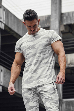 Scoop Shoulder Hem Tee White Camo
