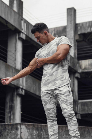 Scoop Shoulder Hem Tee White Camo
