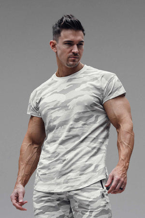 Scoop Shoulder Hem Tee White Camo