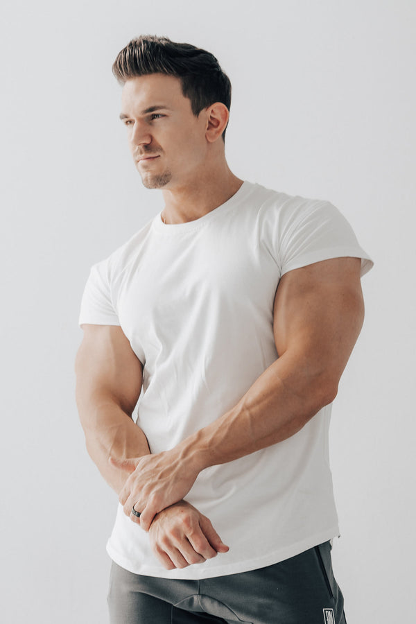 Scoop Shoulder Hem Tee White