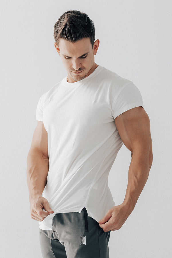 Scoop Shoulder Hem Tee White