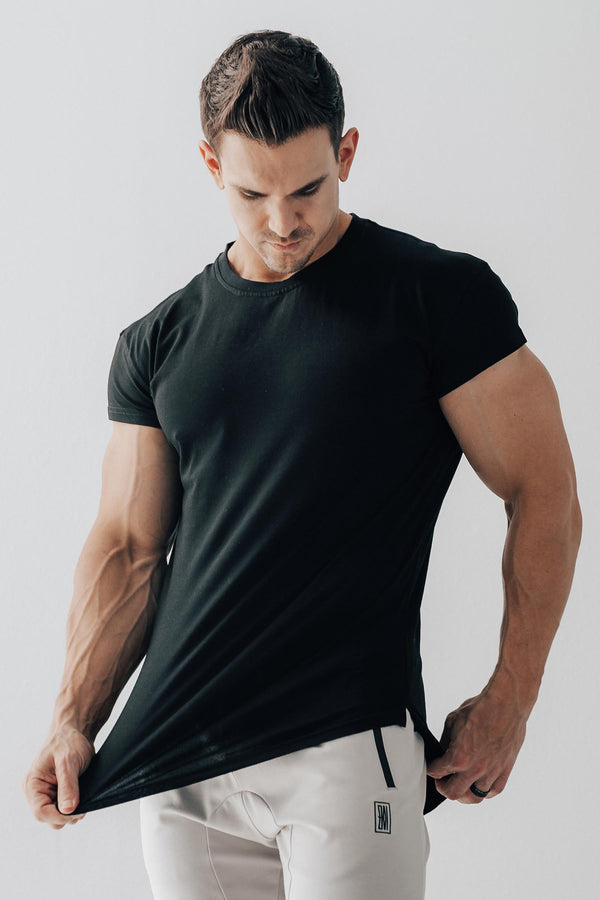 Scoop Shoulder Hem Tee Black