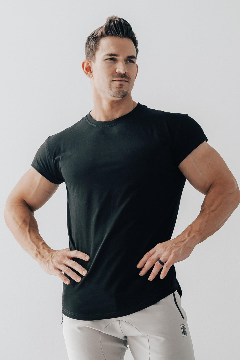Scoop Shoulder Hem Tee Black