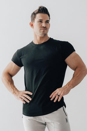 Scoop Shoulder Hem Tee Black