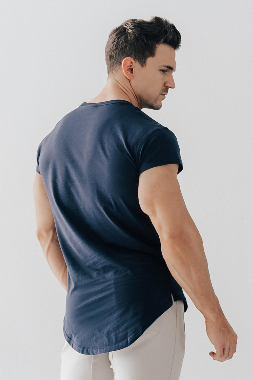 Scoop Shoulder Hem Tee Navy