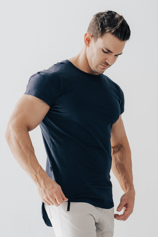 Scoop Shoulder Hem Tee Navy