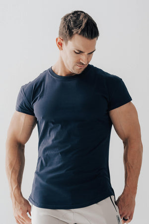Scoop Shoulder Hem Tee Navy
