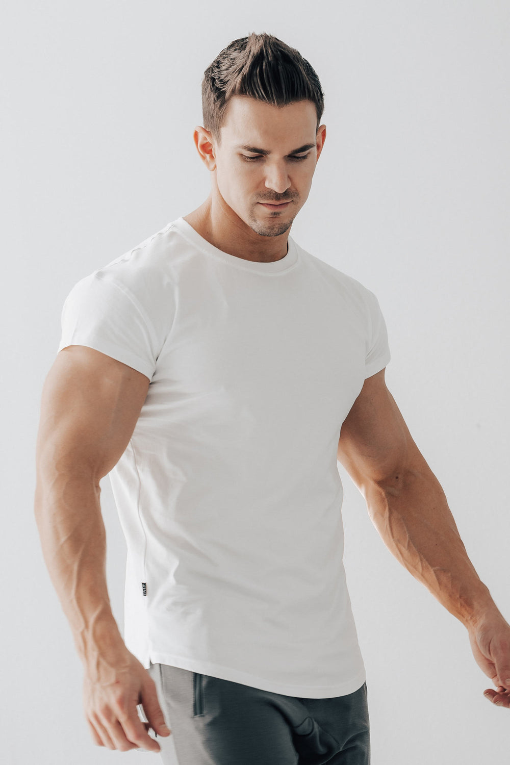 Scoop Shoulder Hem Tee White
