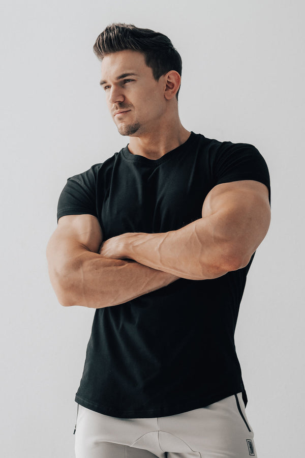 Scoop Shoulder Hem Tee Black