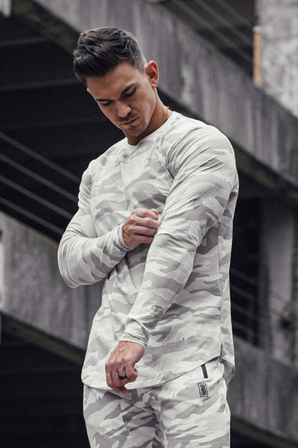 Split Hem Long Sleeve White Camo