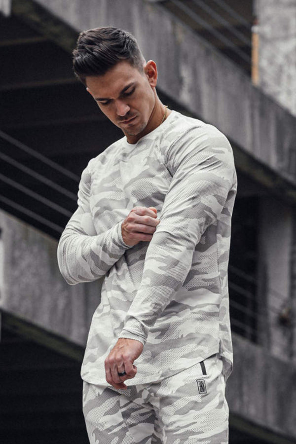 Split Hem Long Sleeve White Camo
