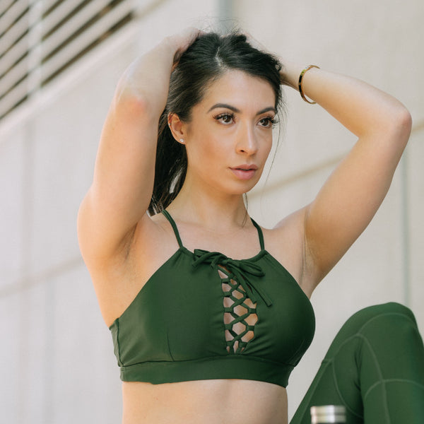 Cinched Halter Crop Forest Green