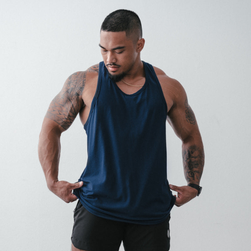  Stringer Fitted Tank Top in Navy Blue : Clothing